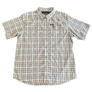 Wrangler Outdoor Short Sleeve Button Down Shirt Men's Size XL Plaid Tan Green